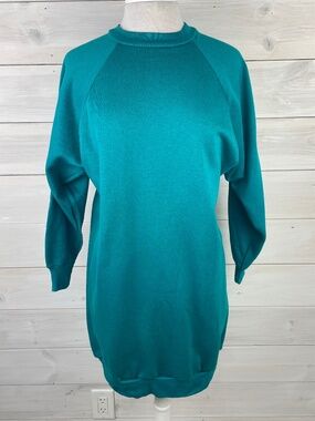 Vintage 80s Tultex Teal Green Fleece Sweatshirt Dress